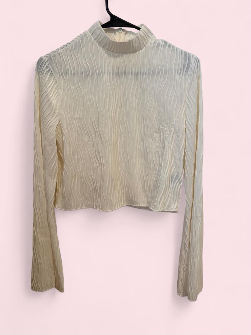 Cider Elegant Cream Mock Neck Long Sleeve Top